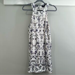 Floral Sleeveless Dress - White and Blue